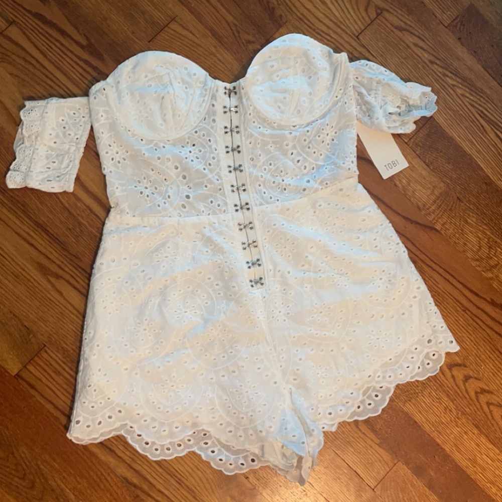 Tobi white crochet romper size medium